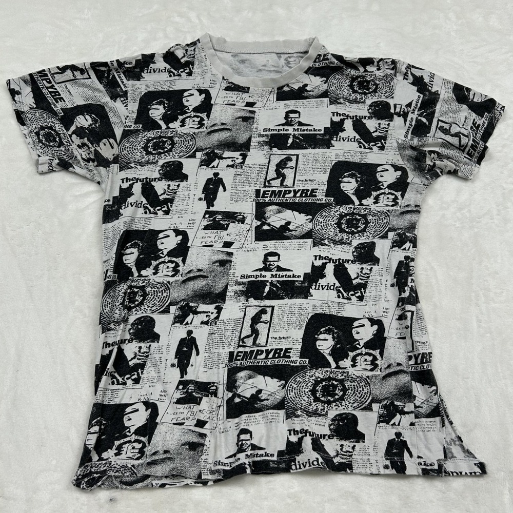 Empyre Newspaper Print T-Shirt Mens White Black All Over Graphic Tee